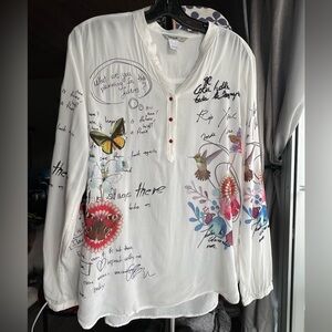 Desigual Graphic Art Blouse | XL Butterfly & Hummingbird Print